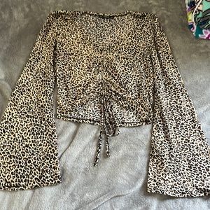 Leopard print crop top with bell sleeves